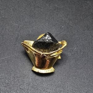 Anthracite Coal Bucket Brooch Gold Tone Vintage Jewelry